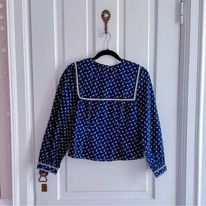 Doen Midnight Blue Blouse with Ivory Details
